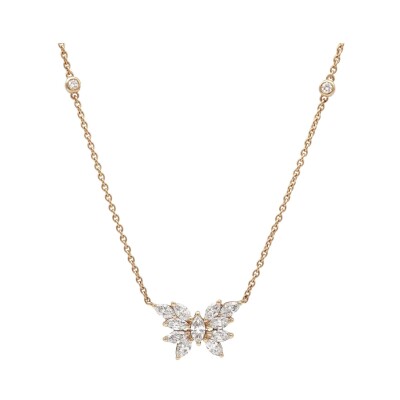 Pendentif Papillon Onze navettes diamants or rose