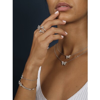 Pendentif Papillon Onze navettes diamants or rose