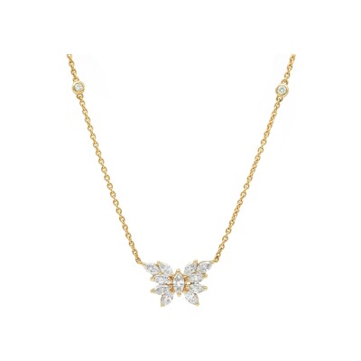 Pendentif Papillon Onze navettes diamants or jaune
