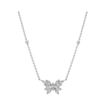 Pendentif Papillon Onze navettes diamants or blanc