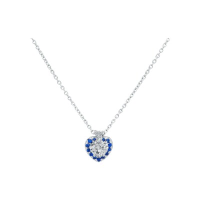 Pendentif Cœur entourage saphirs or blanc