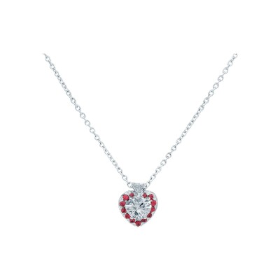 Pendentif Cœur diamants entourage rubis or blanc