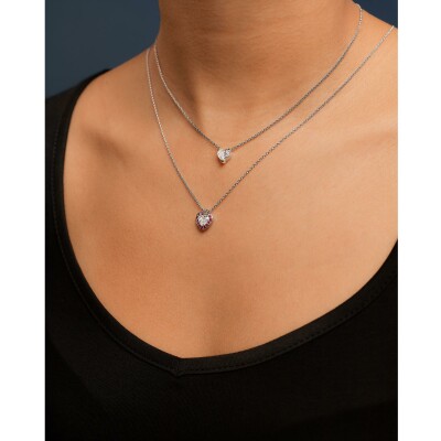 Pendentif Cœur diamants entourage rubis or blanc