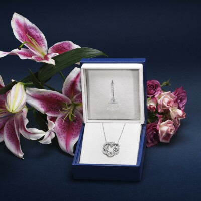Pendentif Rosace diamants or blanc