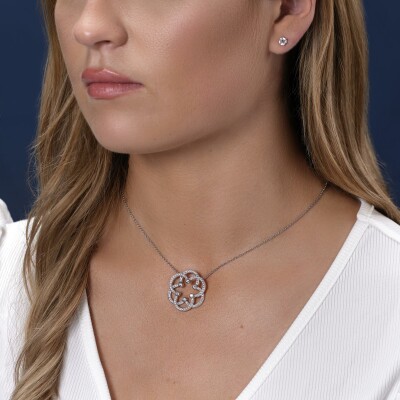 Pendentif Rosace diamants or blanc