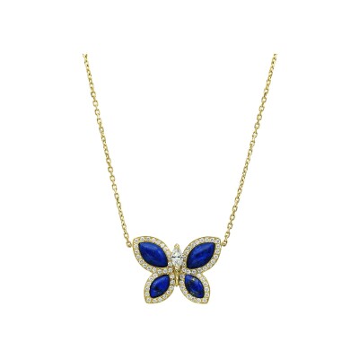 Pendentif lapis lazuli diamants or jaune