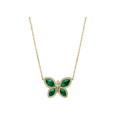 Pendentif malachite diamants or jaune