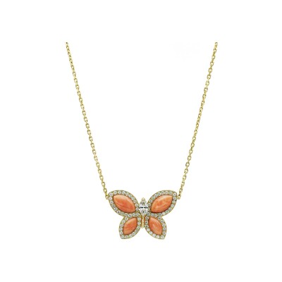 Pendentif corail diamants or jaune