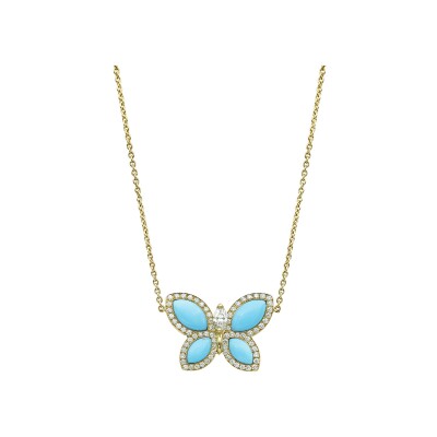 Pendentif turquoise diamants or jaune