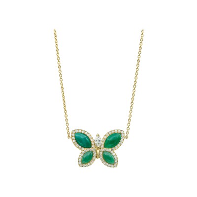 Pendentif agate verte diamants or jaune