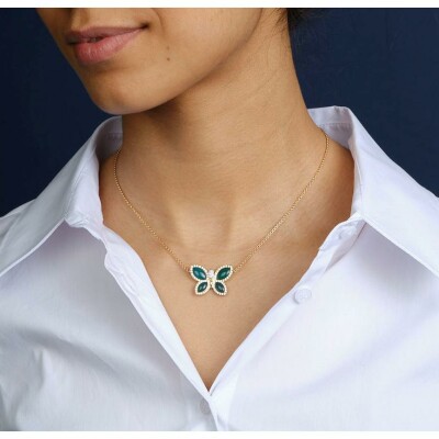 Pendentif agate verte diamants or jaune