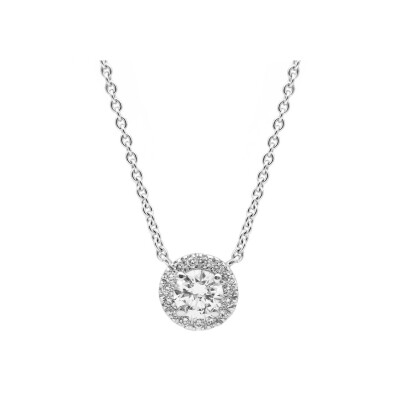 Certified diamond pendant, diamond and white gold surround