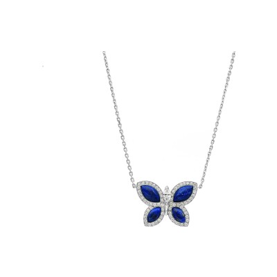 Pendentif lapis lazuli diamants or blanc