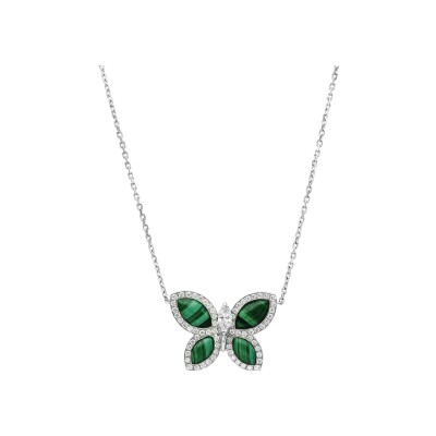 Pendentif malachite diamants or blanc