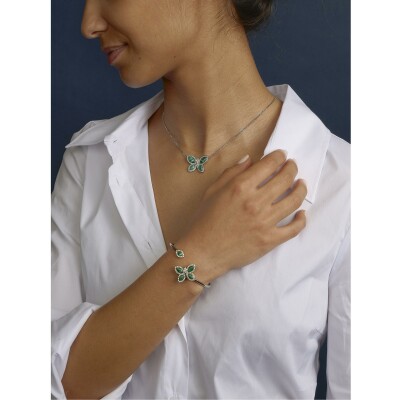 Pendentif malachite diamants or blanc