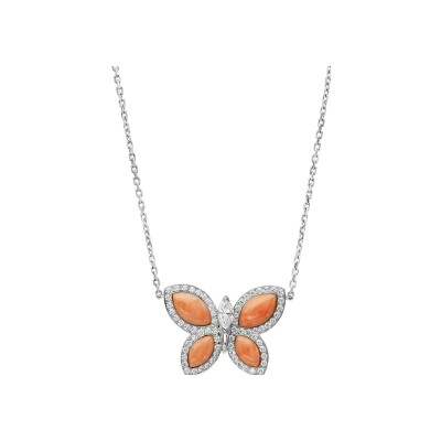 Pendentif corail diamants or blanc