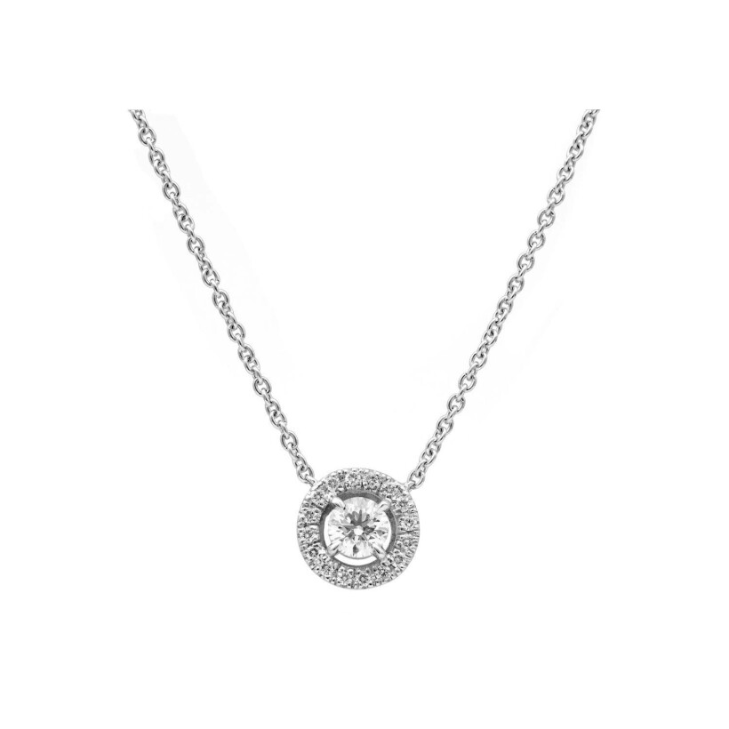 Certified diamond pendant, diamond and white gold surround