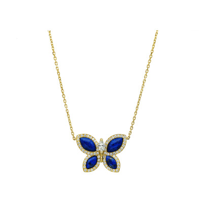 Pendentif Papillons Floraux Lapis Lazuli en or jaune