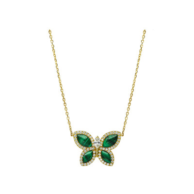 Papillons Floraux Malachite pendant, yellow gold