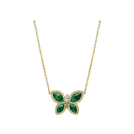 Papillons Floraux Malachite pendant, yellow gold