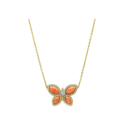 Papillons Floraux Corail pendant, yellow gold