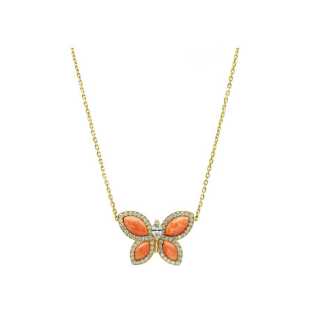 Papillons Floraux Corail pendant, yellow gold