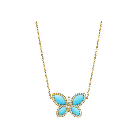 Papillons Floraux pendant, yellow gold, turquoise