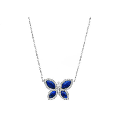 Pendentif Papillons Floraux Lapis Lazuli en or blanc