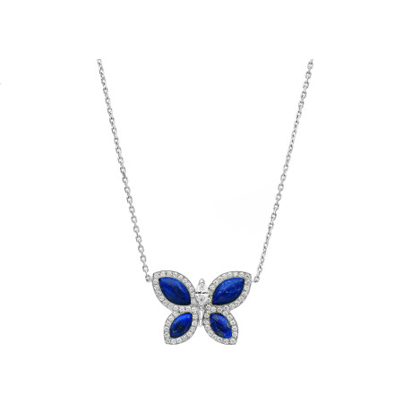 Papillons Floraux pendant in white gold and lapis lazuli