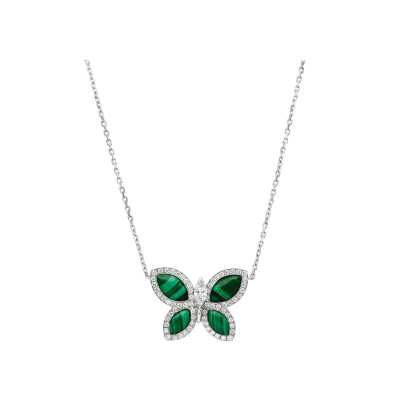 Pendentif Papillons Floraux Malachite en or blanc