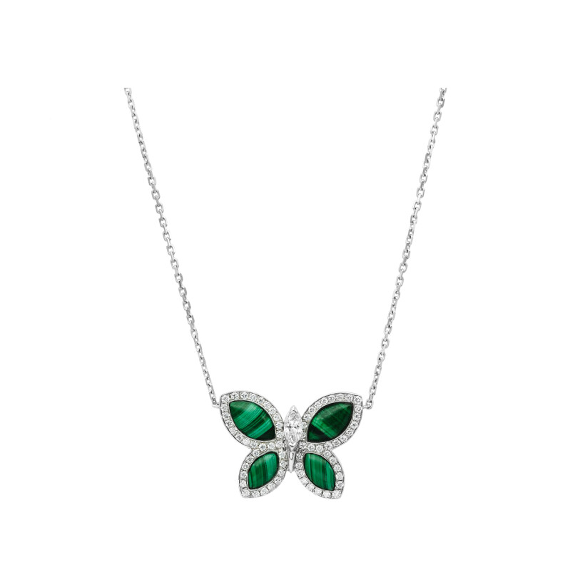Papillons Floraux pendant in white gold and malachite