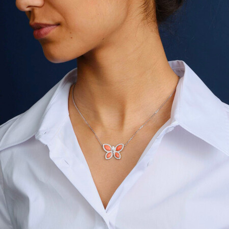 Papillons Floraux Corail pendant, white gold