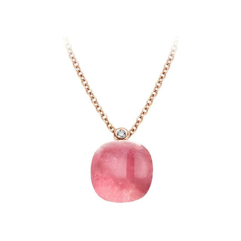 Collier BIGLI Mini Sweety en or rose, rubis, cristal de roche et diamant