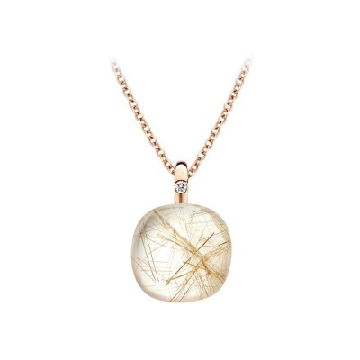 Collier BIGLI Mini Sweety en or rose, quartz rutile et diamant