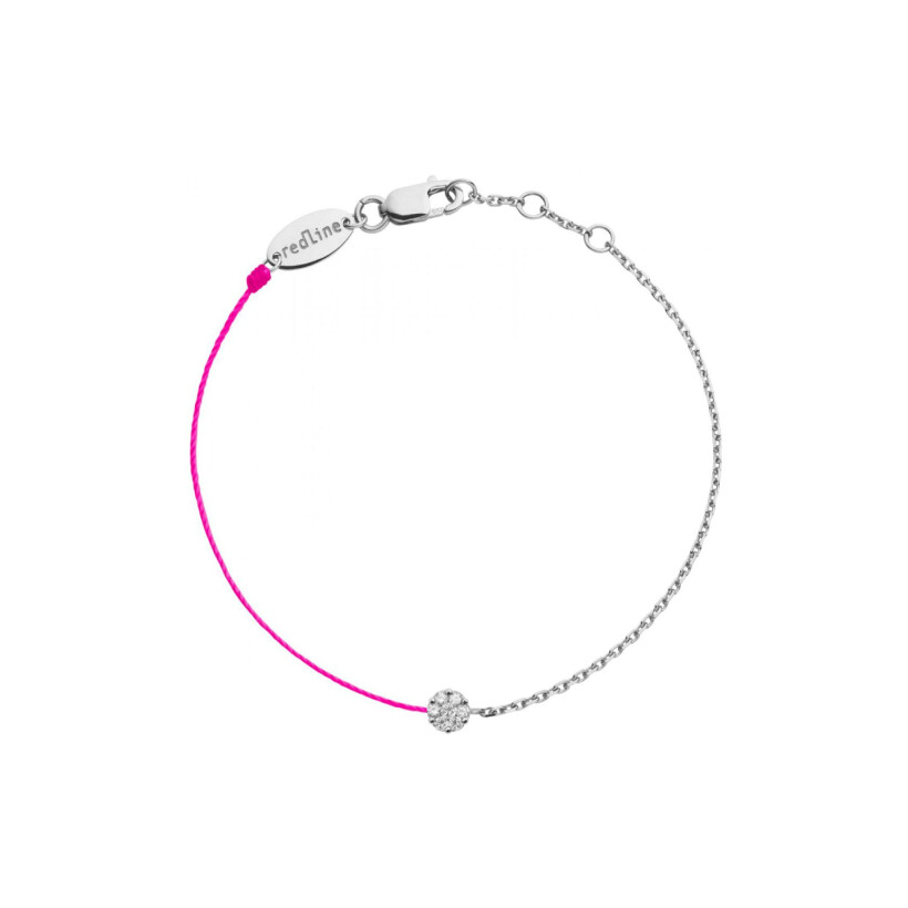 Bracelet RedLine Illusion fil rose fluo avec diamant de 0.05ct serti clos, or blanc