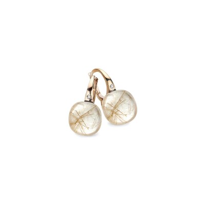 Boucles d'oreilles BIGLI Mini Sweety en or rose, quartz rutile et diamants