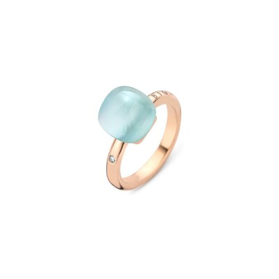 Bague BIGLI Mini Sweety en or rose, turquoise, cristal de roche et diamant