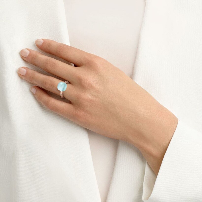 Bague BIGLI Mini Sweety en or rose, turquoise, cristal de roche et diamant