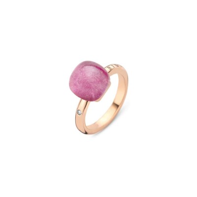 Bague BIGLI Mini Sweety en or rose, rubis, cristal de roche et diamant