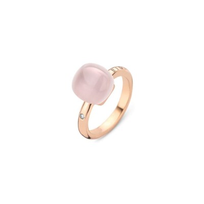 Bague BIGLI Mini Sweety en or rose, quartz rose et diamant