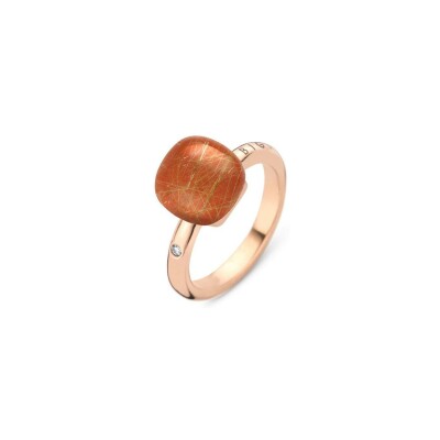 Bague BIGLI Mini Sweety en or rose, quartz rutile, agate et diamant