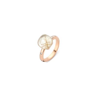 BIGLI Mini Sweety-ring in roségoud, rutielkwarts, parelmoer en diamant