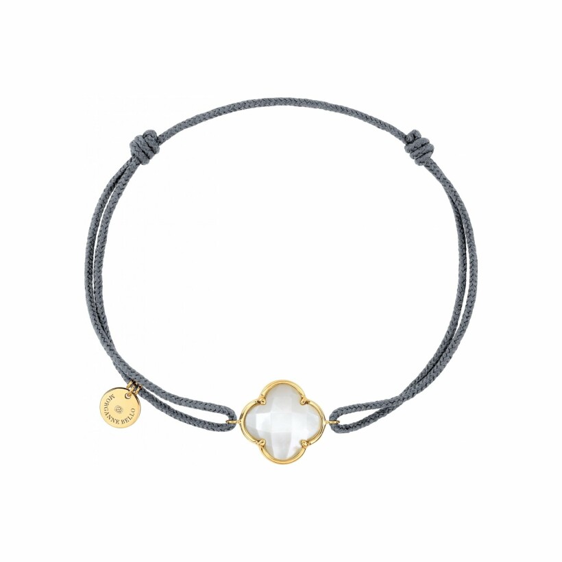 Bracelet sur cordon gris Morganne Bello Victoria en or jaune et nacre