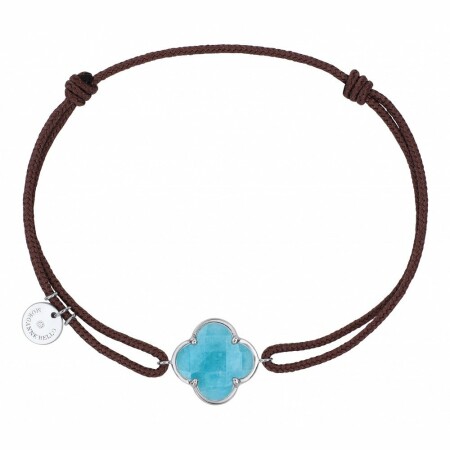 Bracelet Morganne Bello Victoria en or blanc, cordon taupe et amazonite