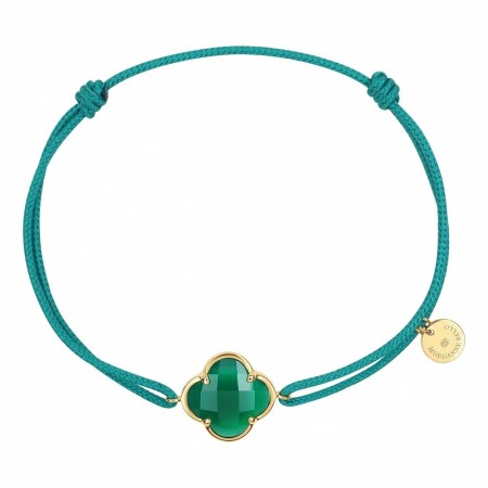 Bracelet Morganne Bello Victoria en or jaune, cordon mer du sud et agate verte