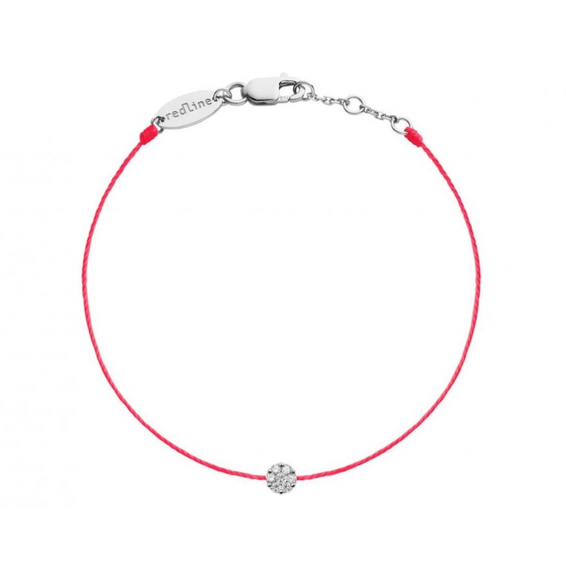 RedLine Illusion neon red cord with diamonds 0.05ct in invisible set, white gold bracelet