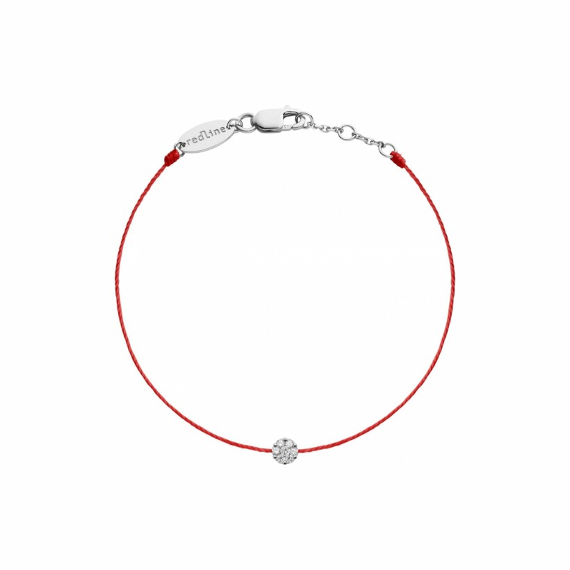 Bracelet RedLine Illusion red cord with diamond 0.05ct invisible set, white gold bracelet