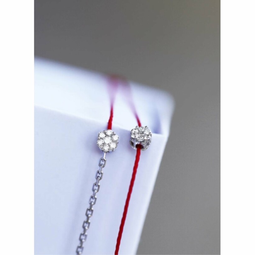 Bracelet RedLine Illusion Double fil rouge et chaîne avec diamant 0.05ct en serti invisible, or blanc