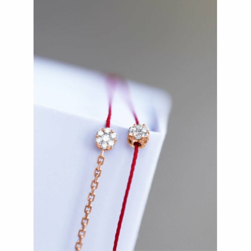 Bracelet RedLine Illusion Double fil rouge et chaîne avec diamant 0.05ct en serti invisible, or rose