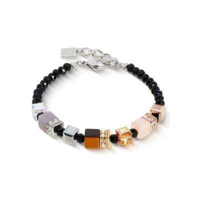 Bracelet Coeur de Lion GeoCUBE Precious Nature en acier doré, acier, métal doré rose, aventurine bleu, agate et oeil de tigre, cristaux Swarovski, strass et verre